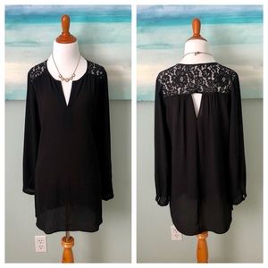 Daniel Rainn Lace Cutout Blouse Tunic Black